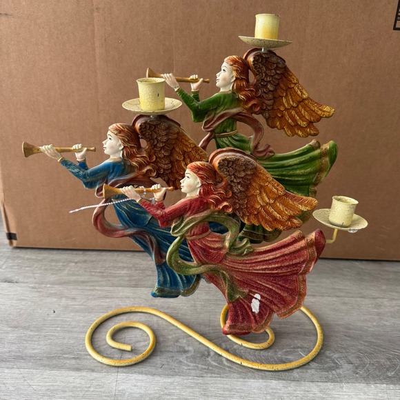 Other - Vintage Christmas Angel Candelabra 3-Light Candle Holder Trumpeting Angels Decor